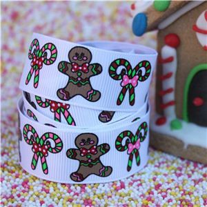 Gingerbread Men Ribbon - Candy Canes